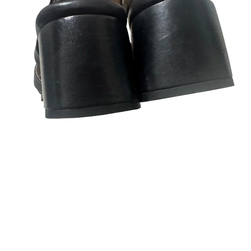 Miz Mooz Oakley Sandals Womens 10 Black Excellent Leather H-Strap Block Heel